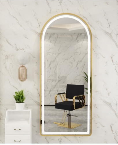 Large arched full length salon mirror with light