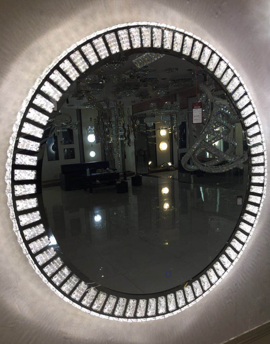 Round Crystal Lighted Mirror