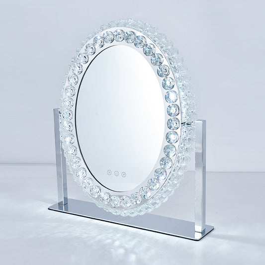 Desktop Oval Makeup Mirror Crystal LED Vanity Mirror with Touch Screen