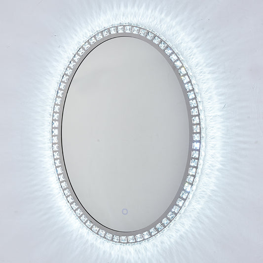 CRYSTAL WALL MOUNT OVAL LED ILLUMINATED SMART MAKEUP MIRROR